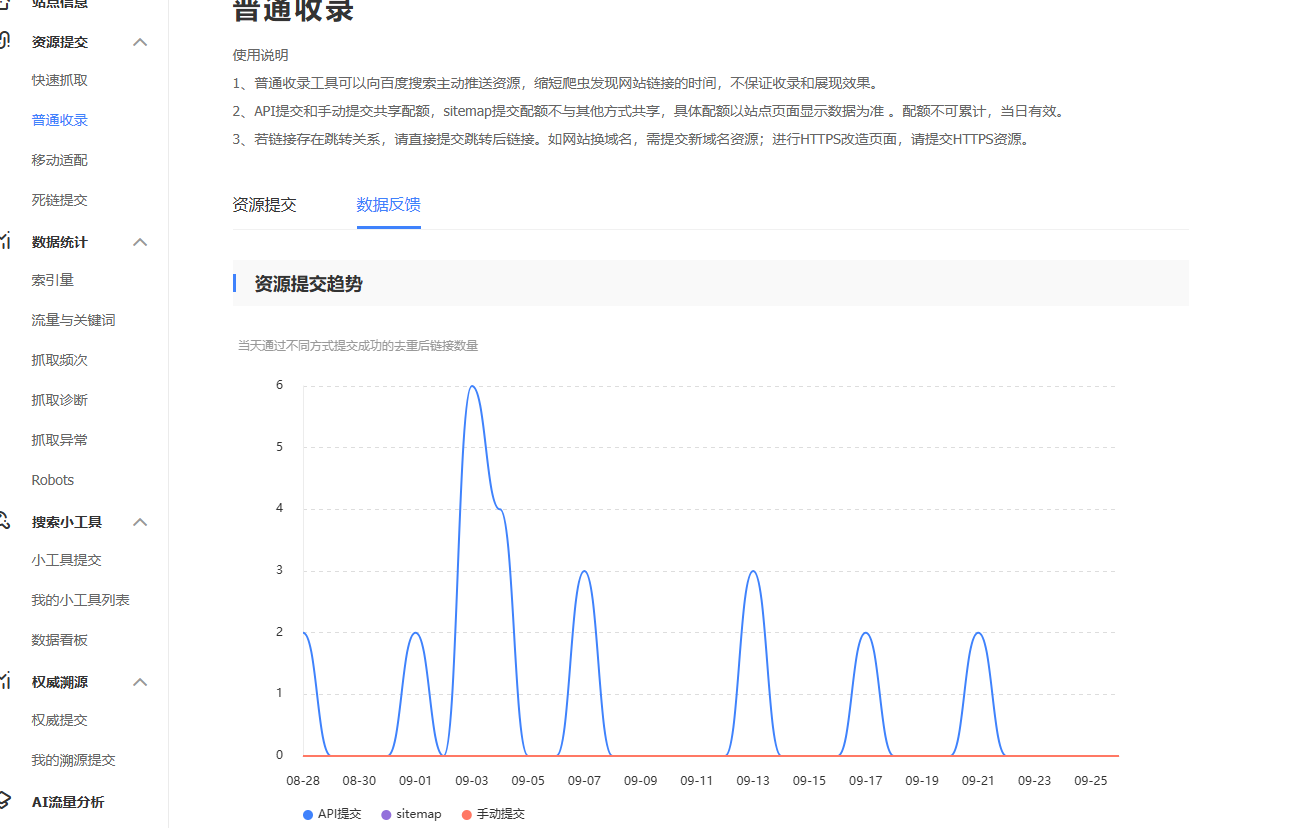 百度搜索资源平台数据提交界面